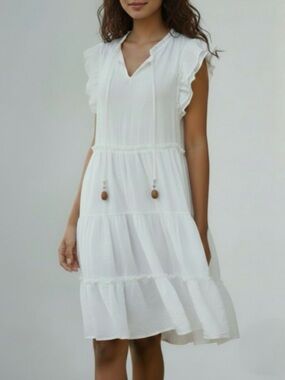 Frye Swing Boho White Flowy Mini Dress